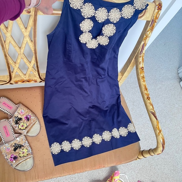 Lilly Pulitzer Navy Gold Embroidered Detail Dress - Picture 1 of 6
